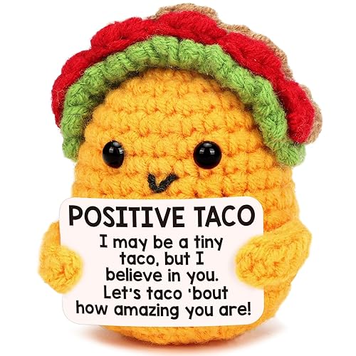TuSuQing Mini Positive Crochet Taco Emotional Inspirational Support Christmas Small Gifts for Women Birthday Gifts, Handmade Knitted Crochet Animals Christmas Stocking Stuff Idea Cute Taco Desk Decor - Positive Taco