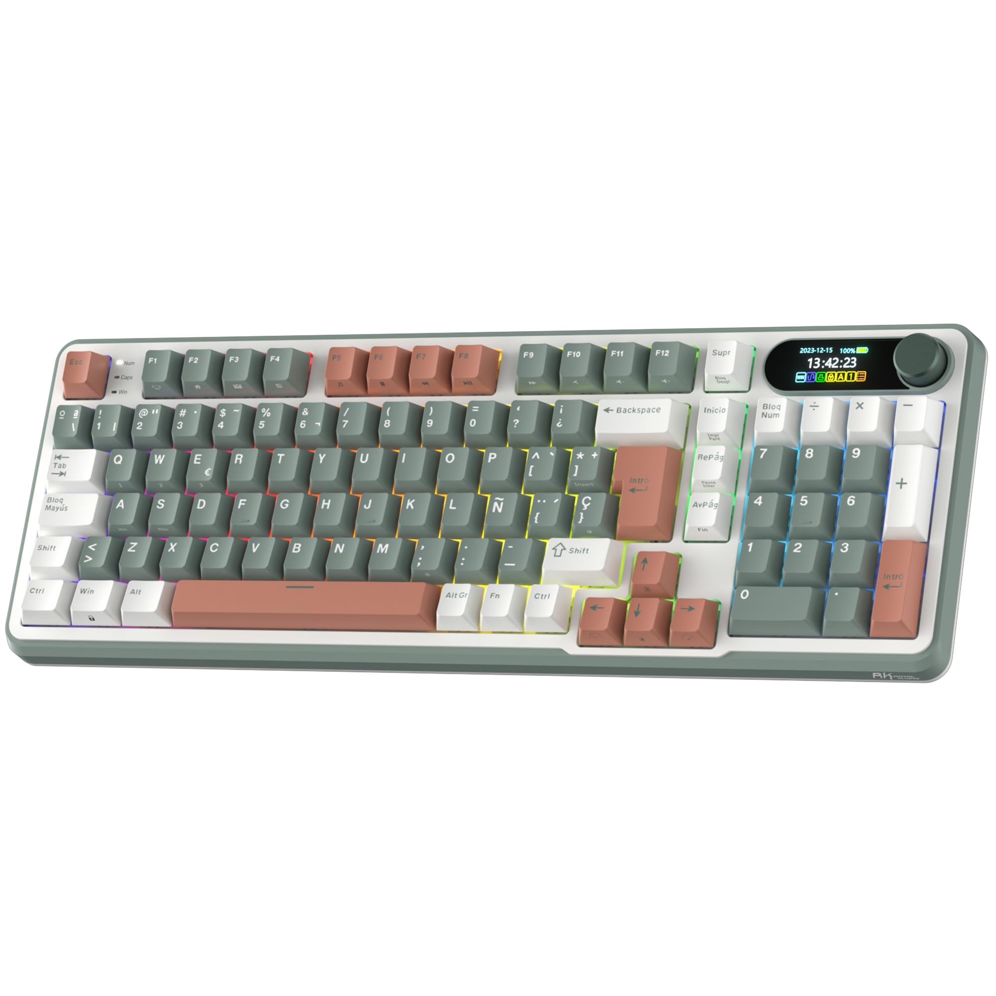 RK ROYAL KLUDGE S98 ES Mechanical Keyboard with Smart Display and Button, Top Mount 96% BT/2.4G/USB-C Wireless Mechanical Keyboard, Hot-Swappable, Software Support, 98 Keys, QWERTY Spanish