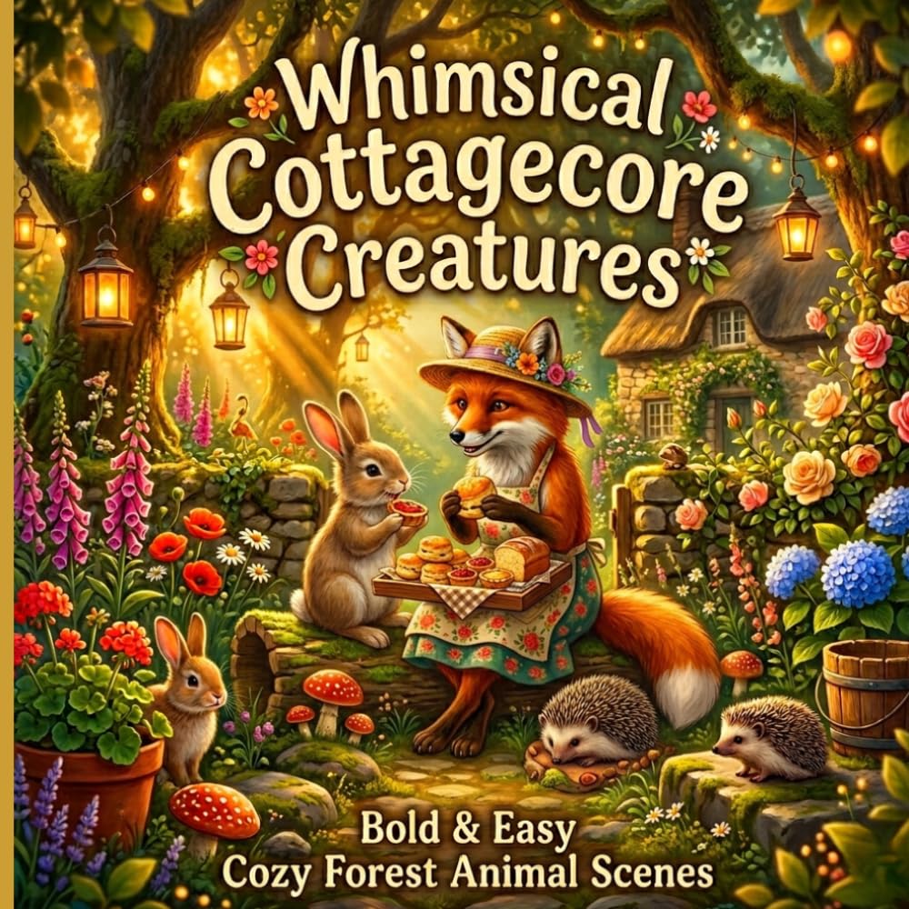 Whimsical Cottagecore Creatures Coloring Book: Bold & Easy Cozy Forest Friends for Relaxation