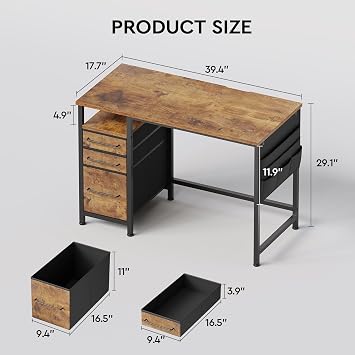 Maihail Small Desk with Drawers, Office Desk with Storage Shelves, Brown2