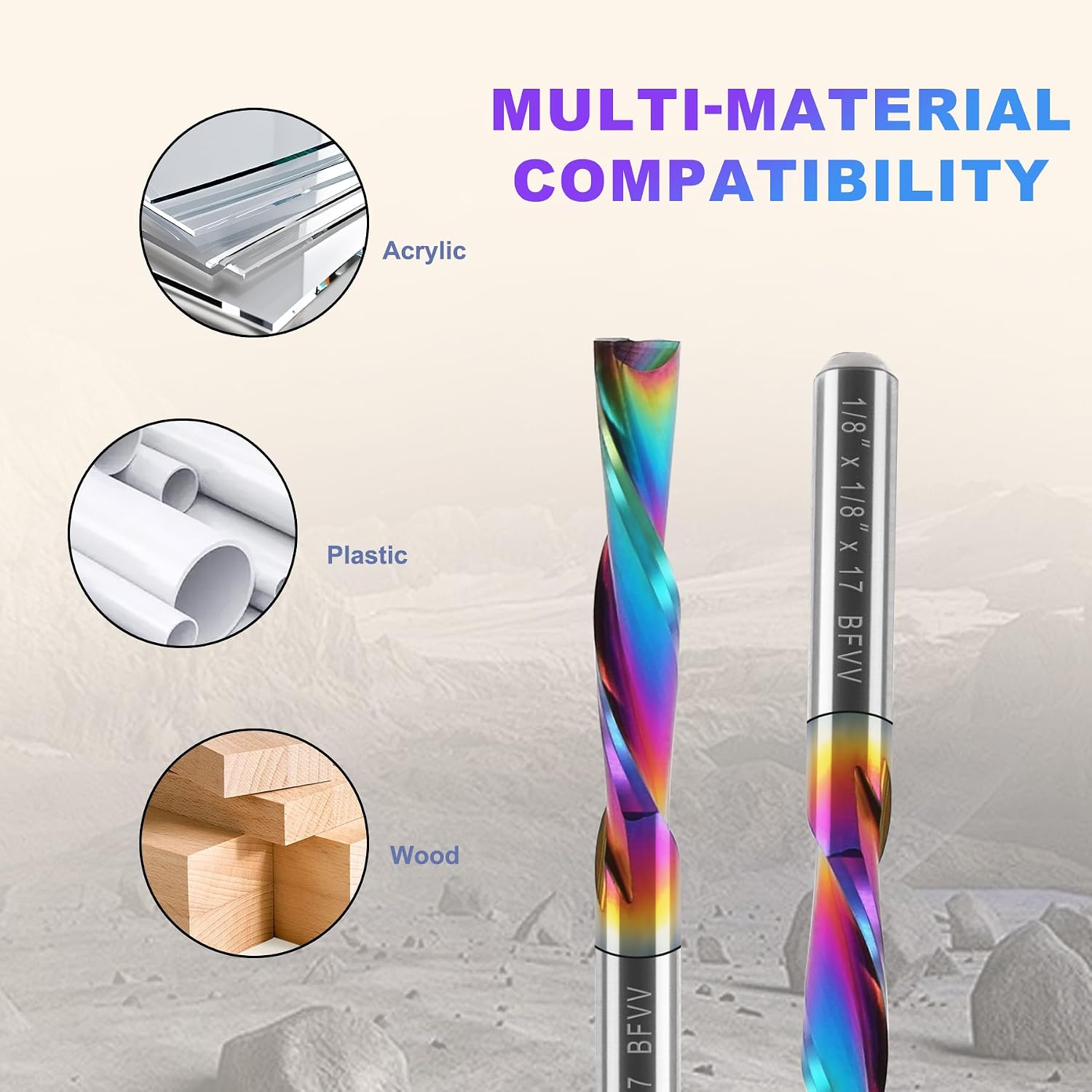 1/8 Inch Shank Downcut Spiral Router Bit, 1/8" Cutting Dia. 11/16" CL, 1-1/2" OVL. 2 Flutes Carbide CNC Bits End Mill with Extra Long Life Coating for Wood Cut Carving Engraver, Pack of 10