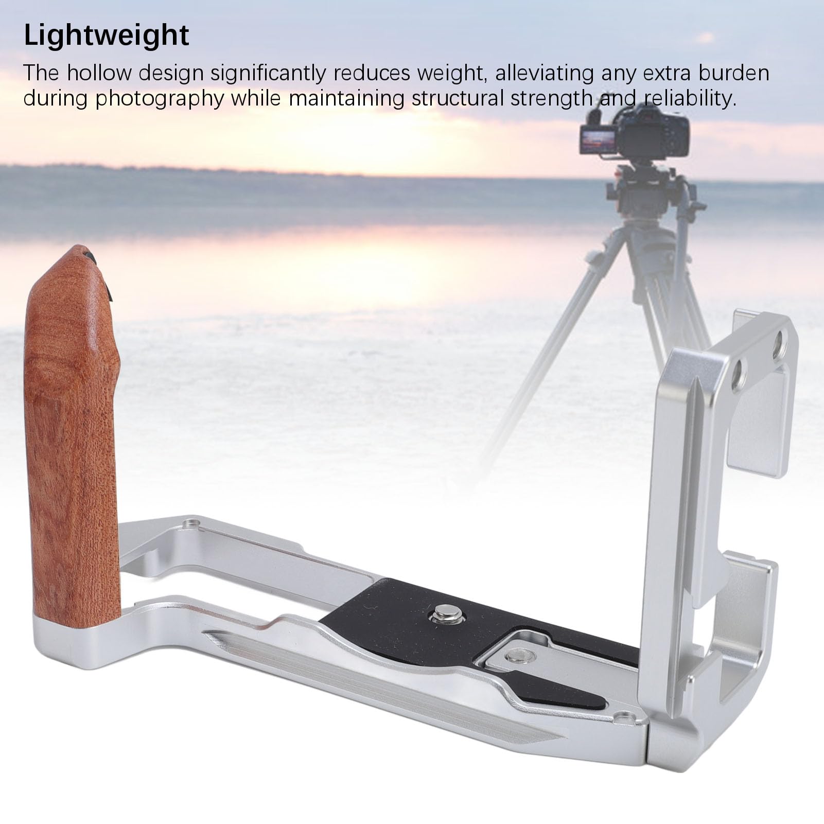 Poignée en Forme de L XT5, Poignée d'appareil Photo en Alliage d'aluminium de qualité Supérieure avec en Bois, Plaque à Dégagement Rapide Arca pour Photographie et Vidéo Vlog (Silver)