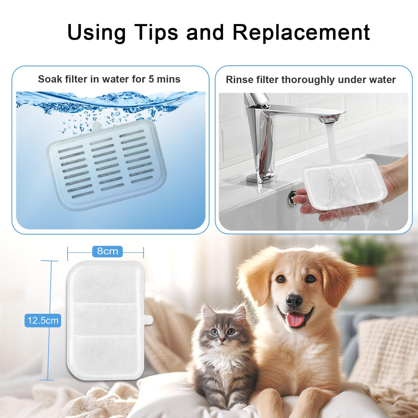 Filtri per Fontana per Gatti, 24 Filtri di Ricambio per Fontana per Gatti 3L Everweet Max Senza Fili, Filtraggio Multistrato con Resina a Scambio Ionico al Carbone Attivo (12 filtri+12 schiuma)