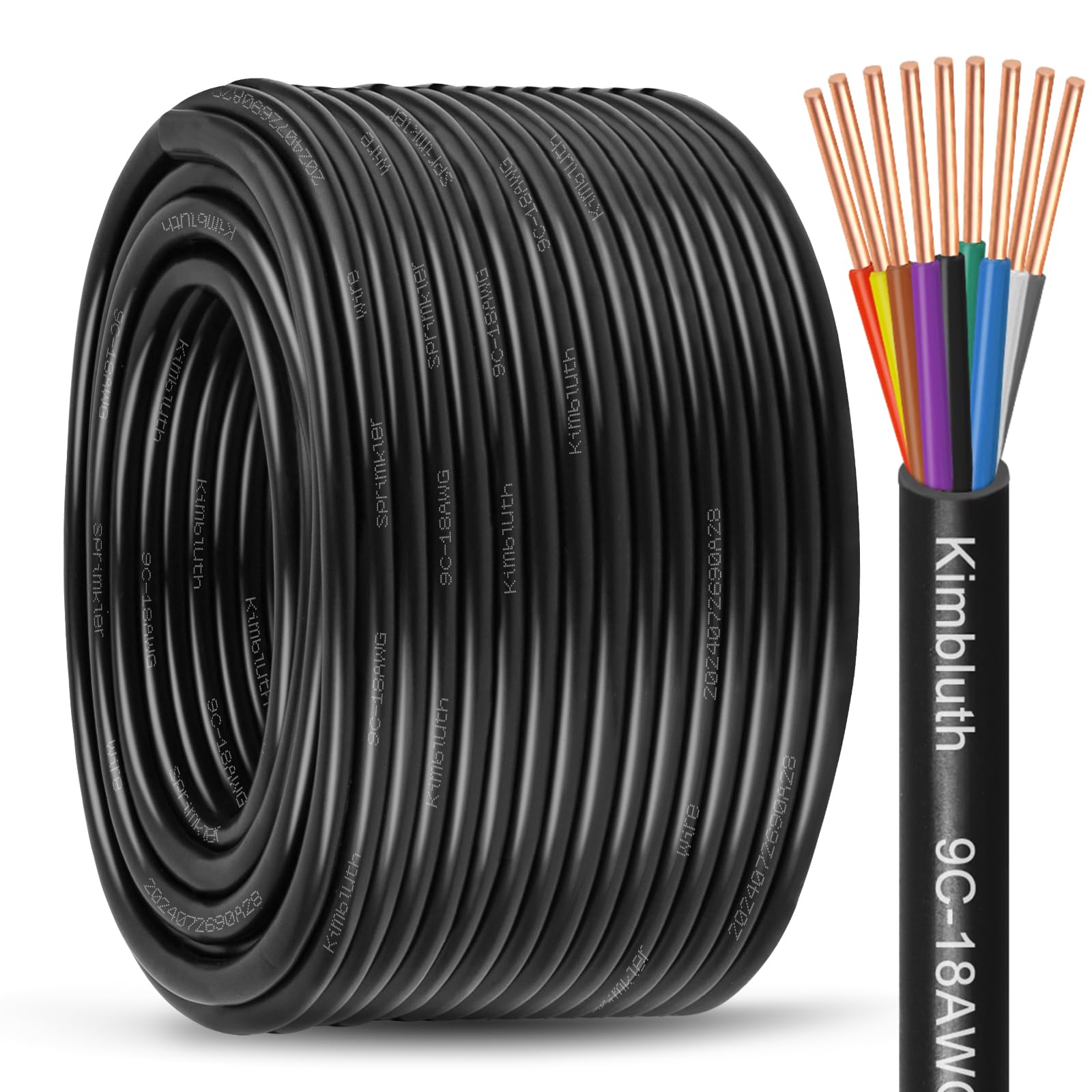 Kimbluth 18/9 Solid Sprinkler Wire 200FT 18 Gauge 9 Conductor Irrigation Wire with UV Resistant PVC Jacket for Underground Irrigation System, Field