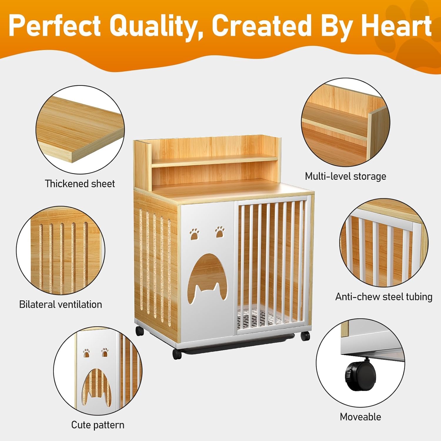 Dog Crate Furniture, 25''Wooden Dog Cage Dog Crates for Small Dogs, Furniture Style Dog Crate Dog Crate Table with Wheels and Removable Tray