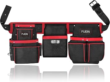 FUERI Heavy Duty 23 Pocket Cordura Nylon Tool Belt for Men & Women | Professional Tool Pouches with Hammer Holder Loop and Nylon Belt for Construction, Carpenters, Electricians & Framers.