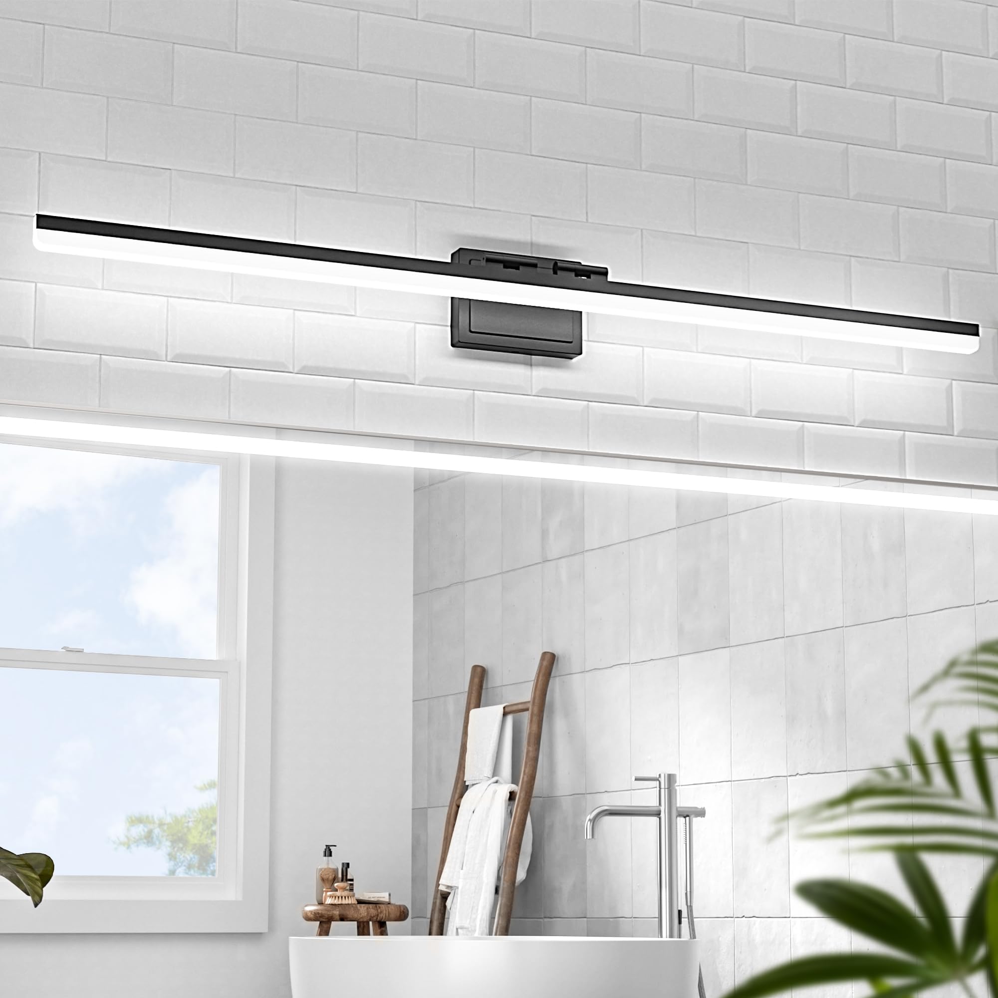 VOLISUN Modern Bathroom Vanity Light 48 inch, 40W Dimmable 5CCT Led Bathroom Light Fixture Over Mirror, Black Bar Vanity Light for Bathrooms Mirror Cabinets Bedroom