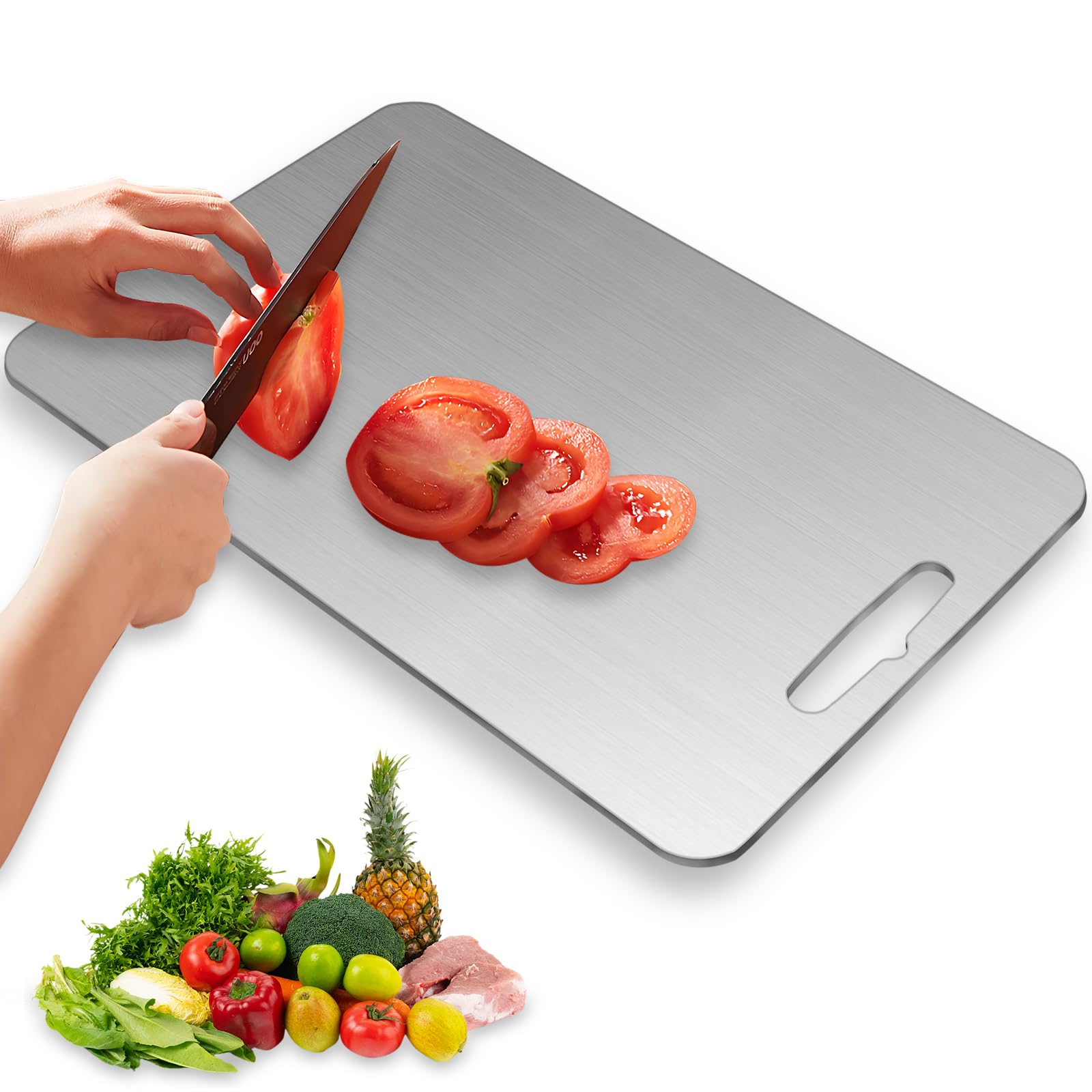 304 Stainless Steel Cutting Board, Dishwasher Safe, Double-sided Food Grade Chopping Board for Meat Vegetable Fruit, 13.5" L × 9" W (13.5"L x 9"W)