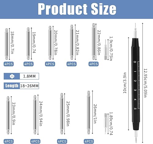 Miniatura 3 de Vin Beauty Paquete de 39 herramientas de barra de resorte de reloj, surtido de pasadores de acero inoxidable con herramienta de extracción de barra