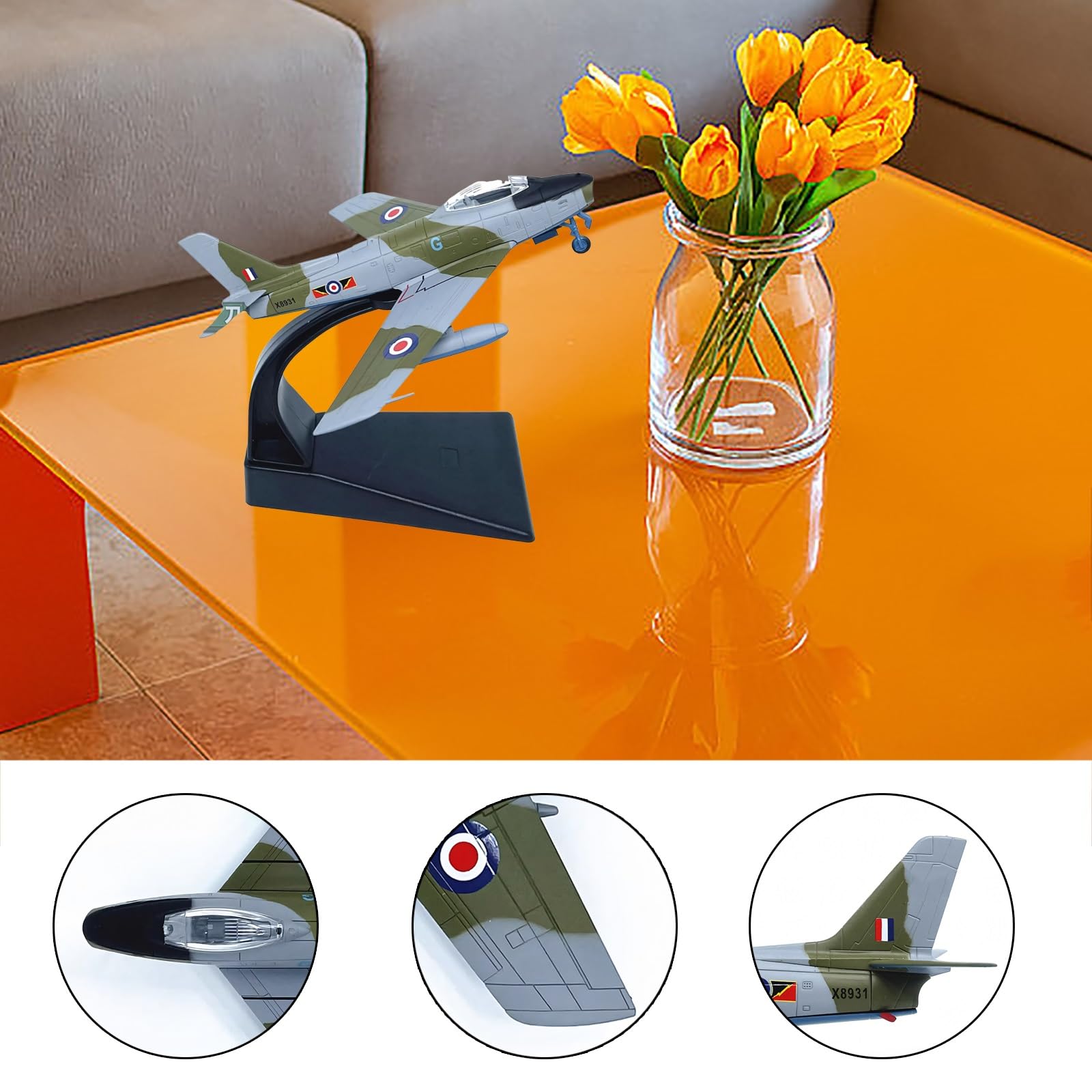 Modello aereo caccia F-86 in metallo pressofuso scala 1:100 - Espositore premium, dettagli qualità museale for scrivania ufficio collezionisti militari Regalo compleanno ideale