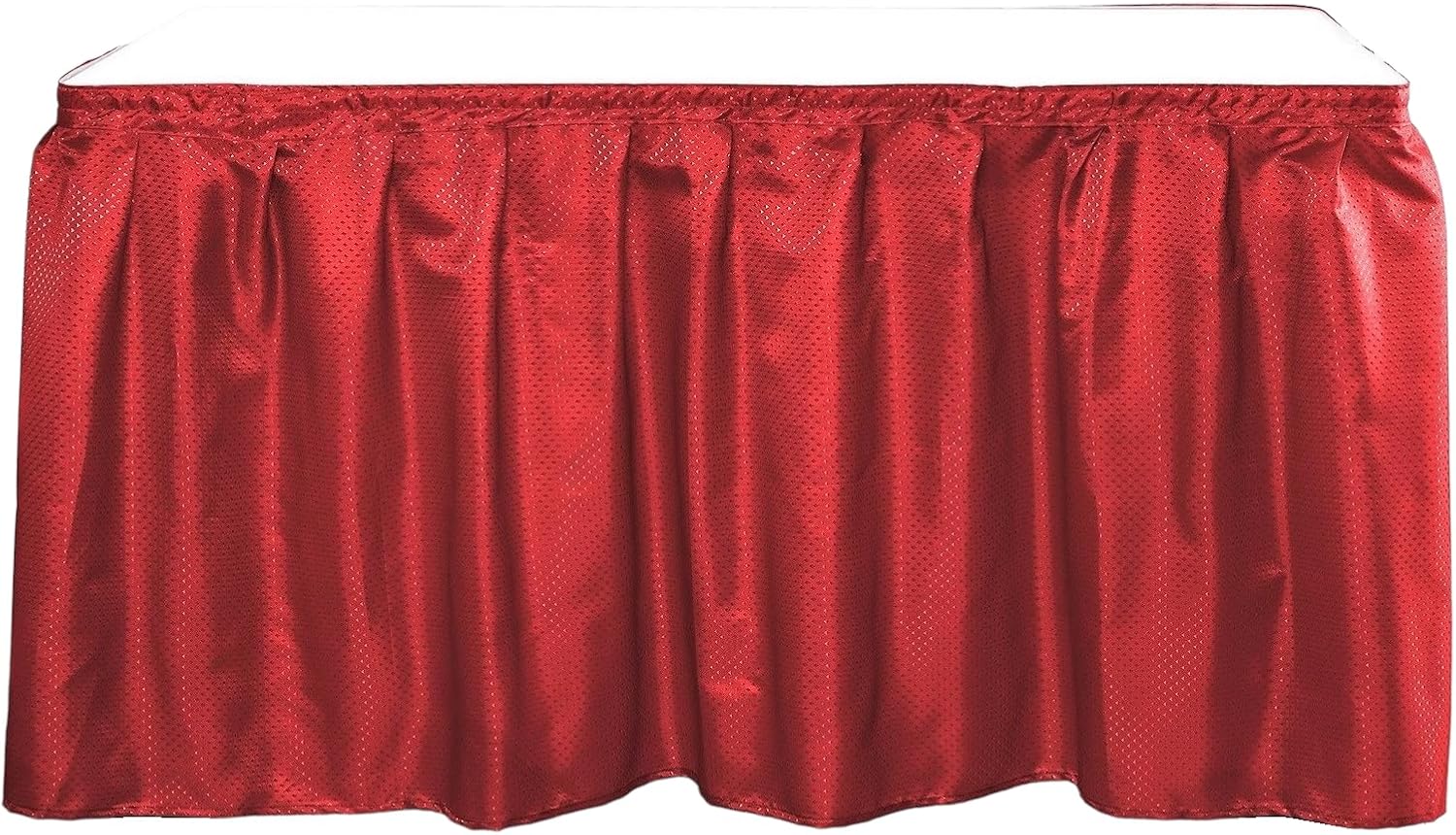 Decorator Table Skirt Ruffled Fabric Diamond Pattern Hook-and-Loop, Wedding Trade Baby Event Buffet, 17 Feet x 30 Inches, Red