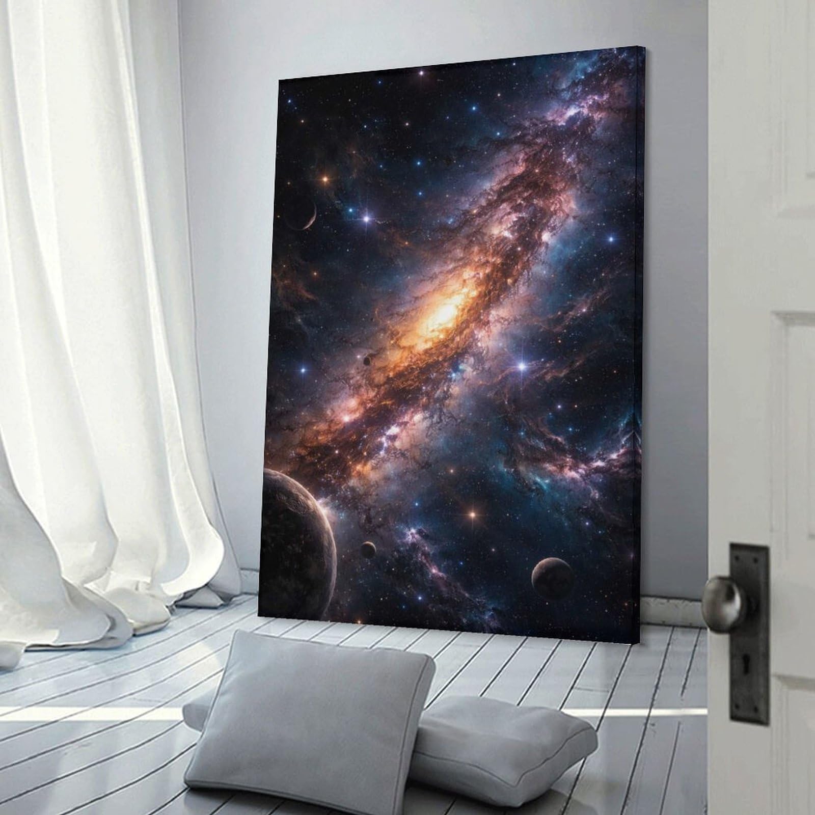 Junmoney Frame-Style-1 Vibrant Nebula With Planets Room Decor Wall Art 12X18inch(30X45cm), For Entrance Walls, Hall Decor Or Foyers, A Neat Decor Update For Hallways