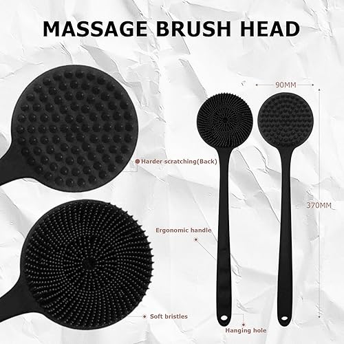 Long Handle Back Scrubber - Double-Sided Shower Brush(Black)