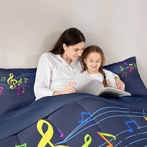 Miniatura 6 de Feelyou Juego de ropa de cama con diseño de arco iris, juego de edredón para niños, niñas, decoración de notas musicales, edredón de microfibra con
