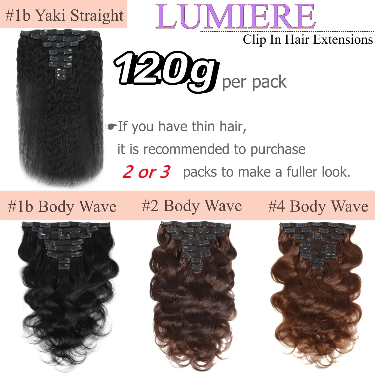 LUMIERE Body Wave Clip-In Human Hair Extensions