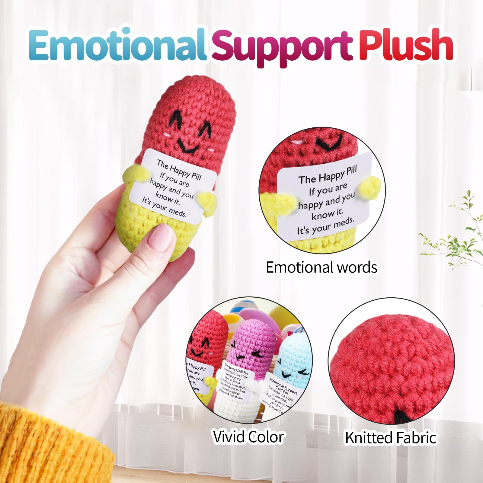 iewrtcin 3 Pieces Mini Plush Knitted Wool Doll Emotional Support Funny Gifts,Positive Pickle Women Gifts,Crochet Emotional for Kids Adults (Healing Capsules) - Image 4