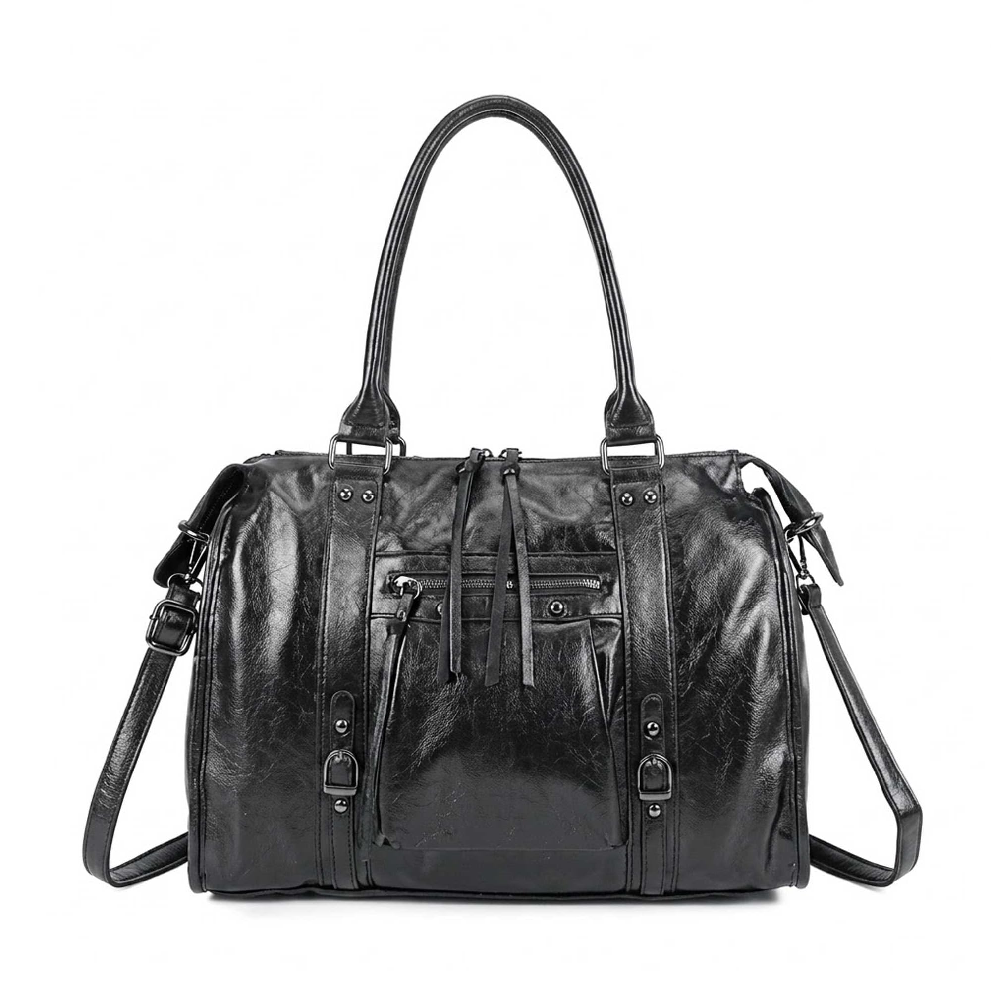Double Tree Sac à Main Cabas Femme Irisé Pour Les Cours - Sac Bowling Fourre-Tout Travail Format A4 - Similicuir Brillant Détails Argentés ou Dorés - Chic Tendance