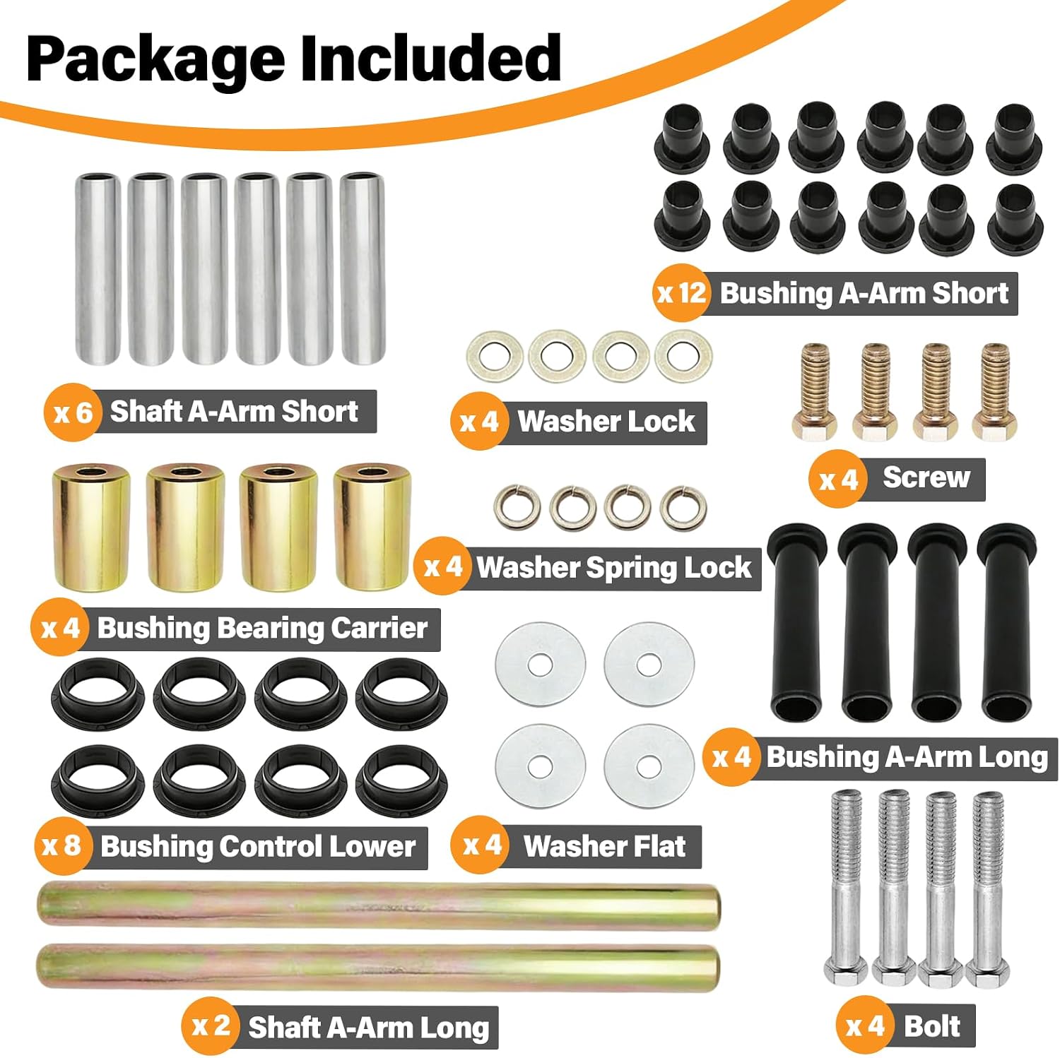 Rear Left & Right A-Arm Bushing Shaft Kit Compatible with Polaris Sportsman 400 450 500 600 700 800 Replaces 5020826 5434548 5434551 5133806 5434550, Screws, Bolt Included