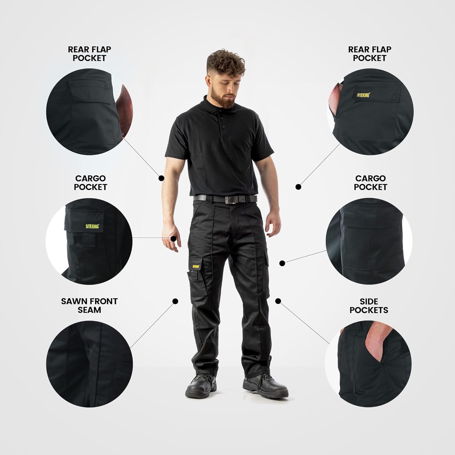 SITE KING Mens Cargo Combat Work Trousers Sizes 28 to 56 with Button & Zip Fly — image 6