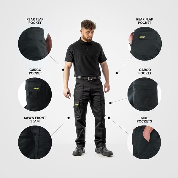 SITE KING Mens Cargo Combat Work Trousers Sizes 28 to 56 with Button & Zip Fly - 5