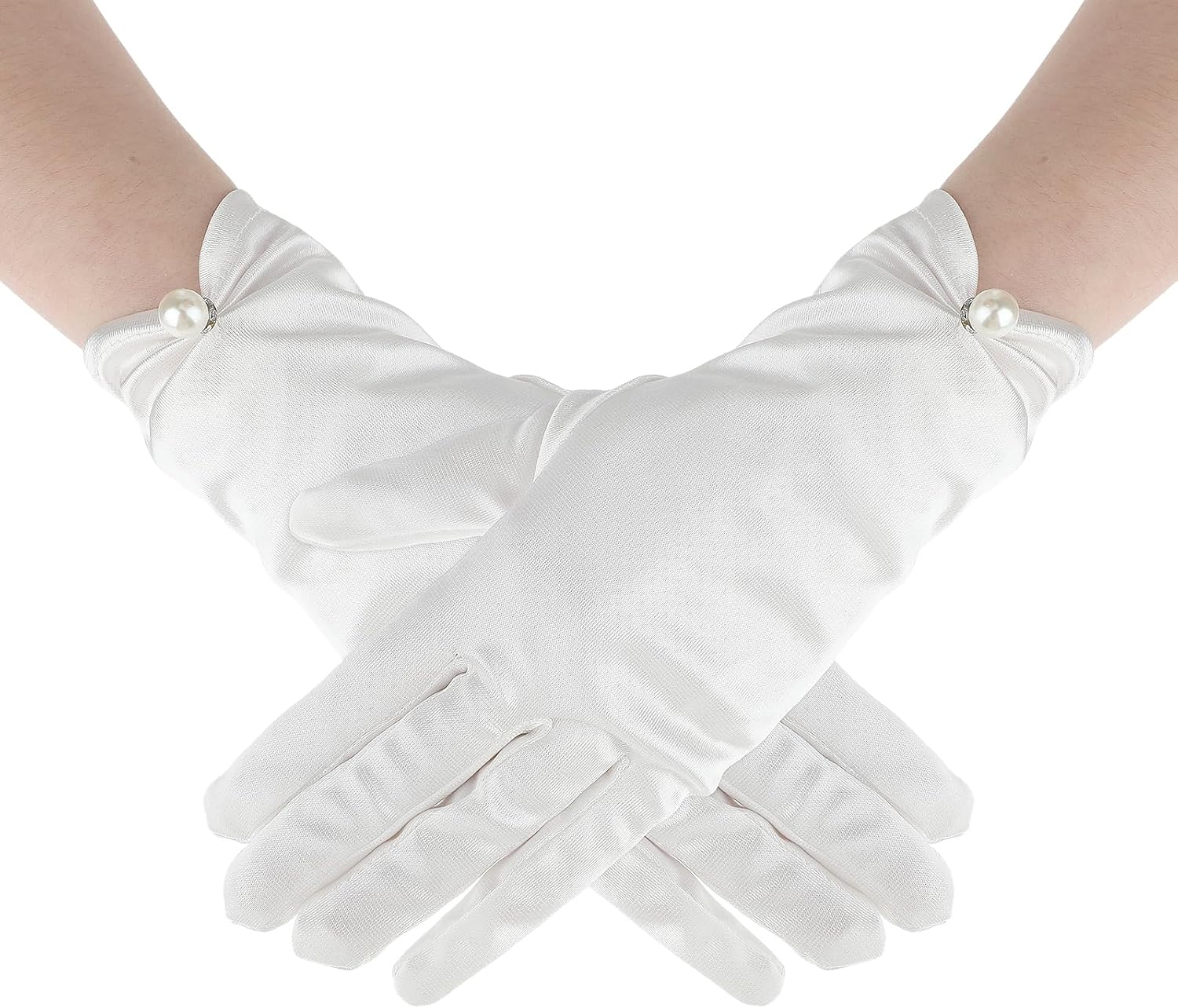 AHQiZFX White Satin Gloves for Women, Bridal Short Satin Gloves Wedding Banquet Opera Uniform Glove Opera Banquet 1920s Flapper Accessories Floral Tea Party Tuxedo Glove for Dance Dress Tea Party