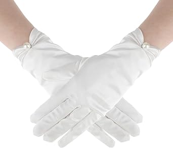 AHQiZFX White Satin Gloves for Women, Bridal Short Satin Gloves Wedding Banquet Opera Uniform Glove Opera Banquet 1920s Flapper Accessories Floral Tea Party Tuxedo Glove for Dance Dress Tea Party