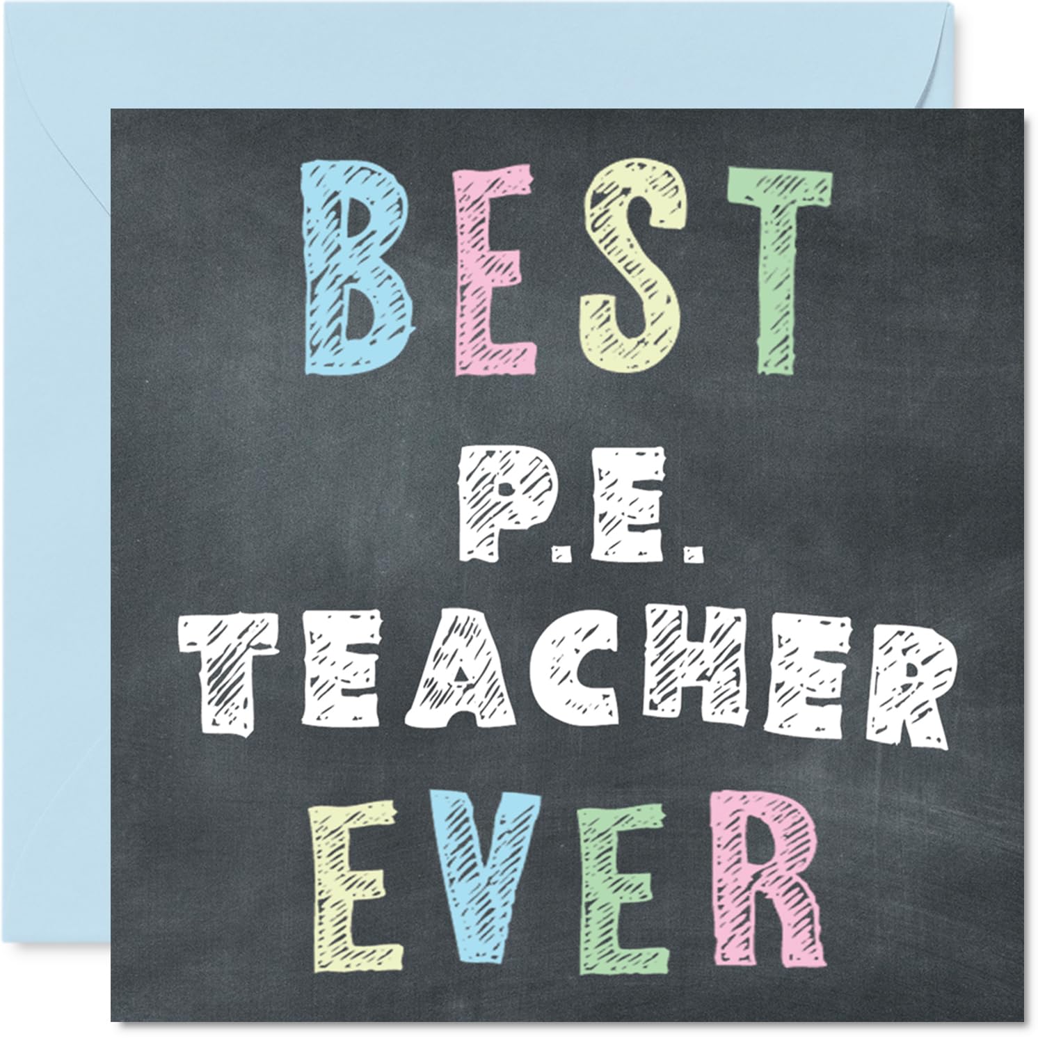 PE Teacher Appreciation Card - Best PE Teacher Ever - Thank You Card from Student Pupil, 145mm x 145mm Thankful Cards