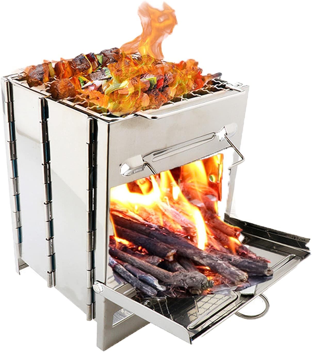 Mini Wood Burning Stove Portable Camping Backpacking Stove Stainless Steel Grill Bushcraft Stove Camping Stove Firebox for Outdoor Cooking Camping Hiking Picnic BBQ