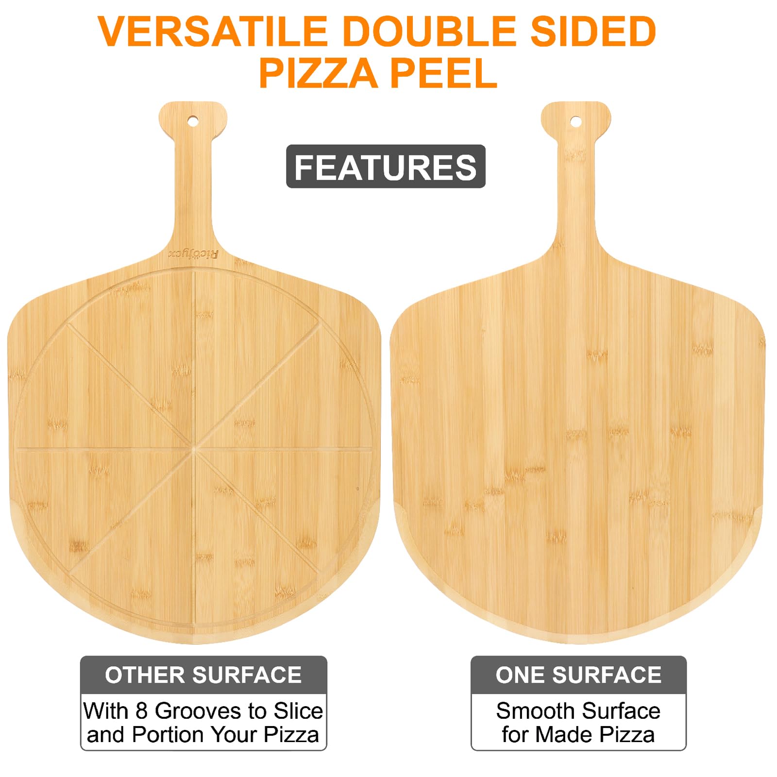 2Pack Pizza Board 16 inch with Grooves, Double-Sided Use Pizza Cutting Board with 8 Slice for Pizza Bread, Cheese, Vegetable, Fruits - Image 2