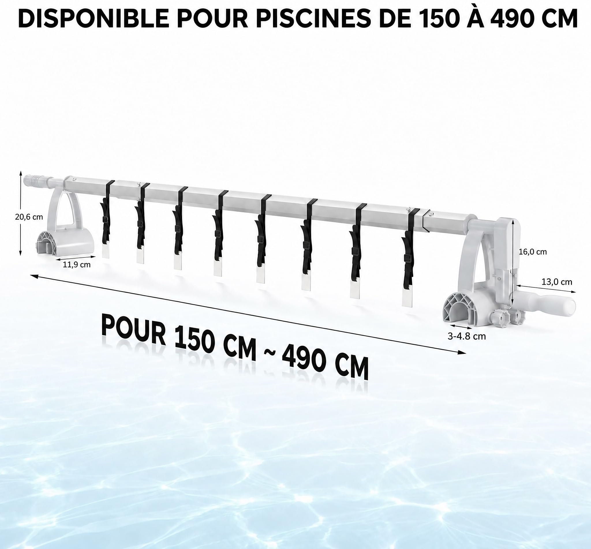 LEADZM Enrouleur de Bâche de Piscine Professionnel en Aluminium Premium,Système d'enroulage pour Bâche Solaire,1,5-4,8 m,Installation Fixe, Dimensions de l'ouverture : 30–48 mm,Blanc