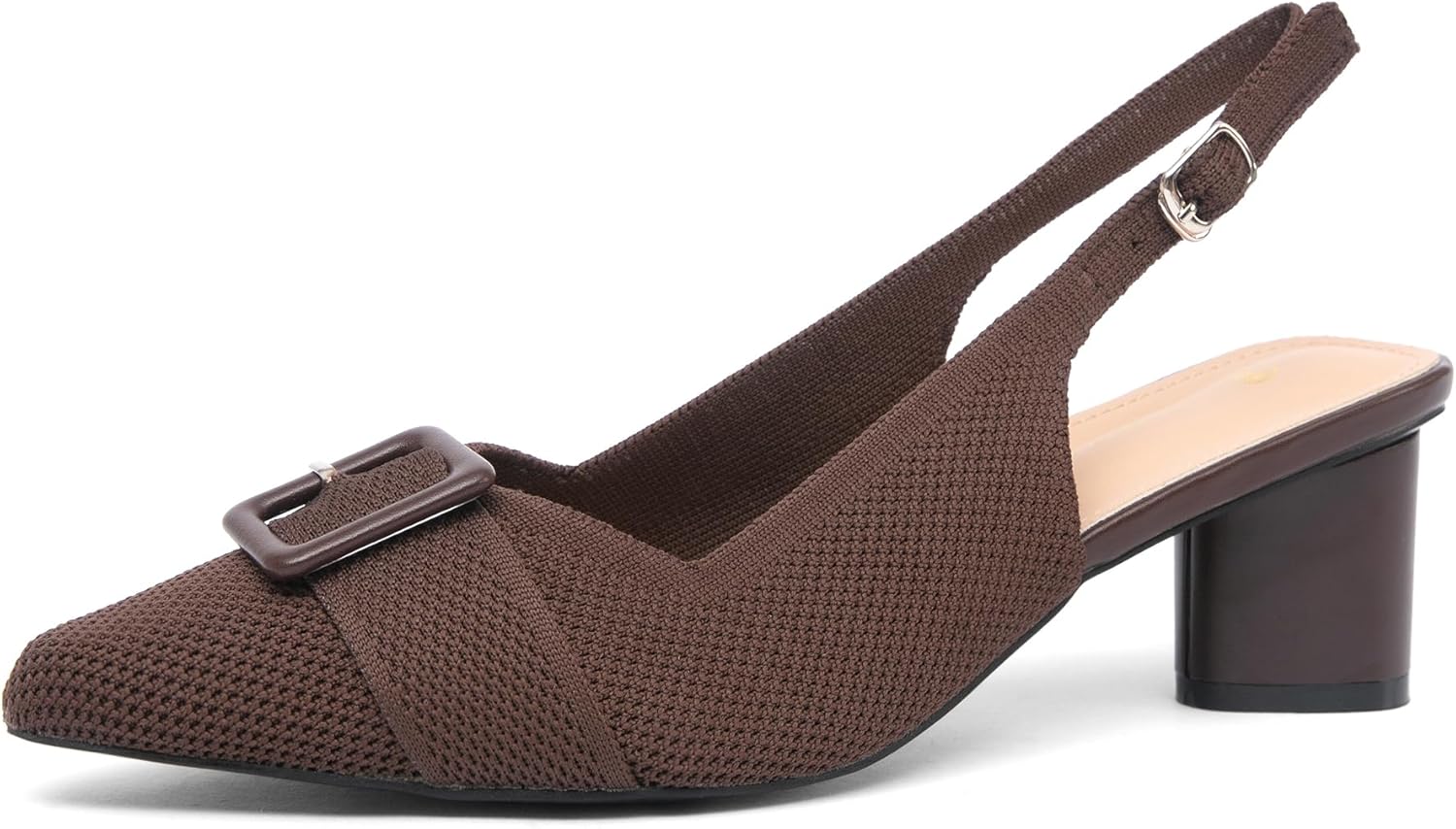 NEWBELLA Women's Knit Ankle Strap Pumps - Pointed Toe Slingback Block Heels, Breathable Office & Party Heels with Chunky Heel for All-Day Comfort