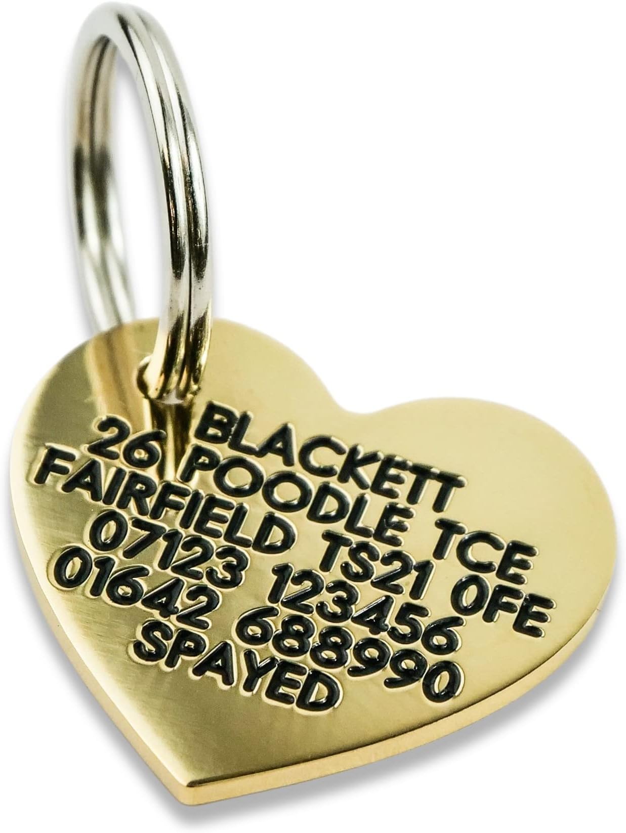Engraved Dog tag, Deeply Engraved, Solid Brass Heart Shaped Dog tag