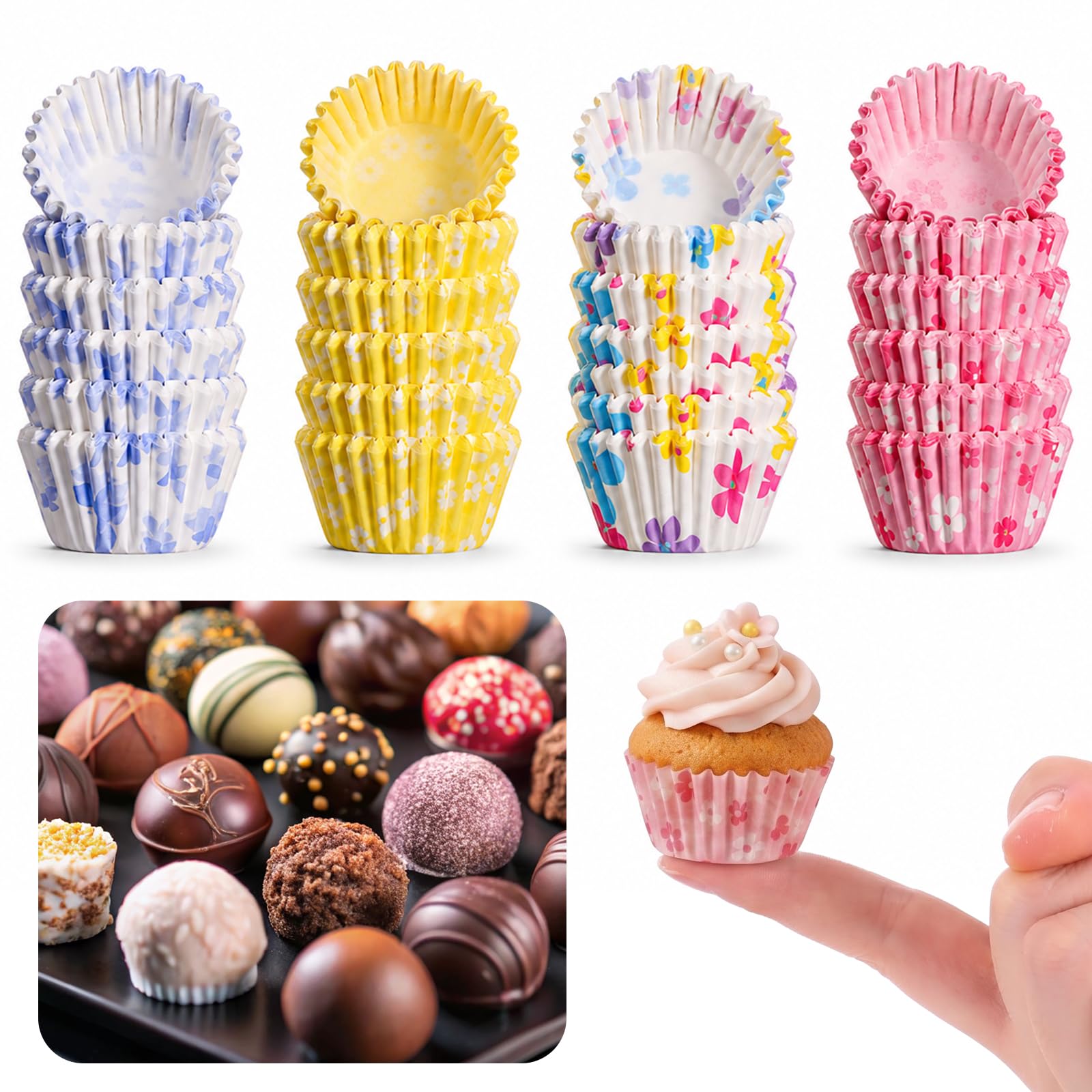 600PCS Floral Mini Cupcake Liners, Small Cute Muffin Liners Disposable Paper Baking Cups Wrappers Mini Cupcake Papers Colorful Paper Muffin Cups for Shower Wedding Bridal Tea Party Mothers Day