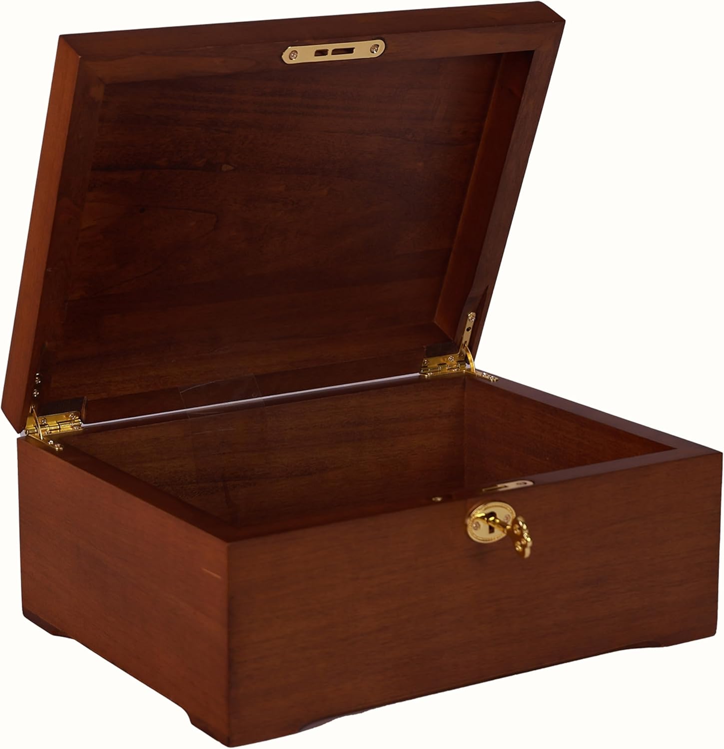 J&F CO. Acacia Wood Storage Box with Lock, Handmade Wooden Box with Hinged Lid, Large Retro Design Box for Keepsake, Recipe or Jewelry (Wood Color)