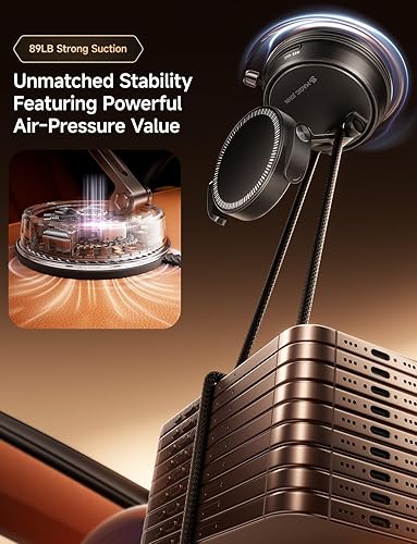 Miniatura 7 de MAGIC JOHN Soporte de coche MagSafe 20 imanes N55 y brazo de clip Soporte magnético ajustable de 360 para teléfono de automóvil, soportes de