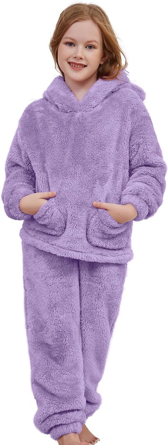 Girls Fuzzy Pants Set Fluffy 2 Piece Outfits Bear Ear...