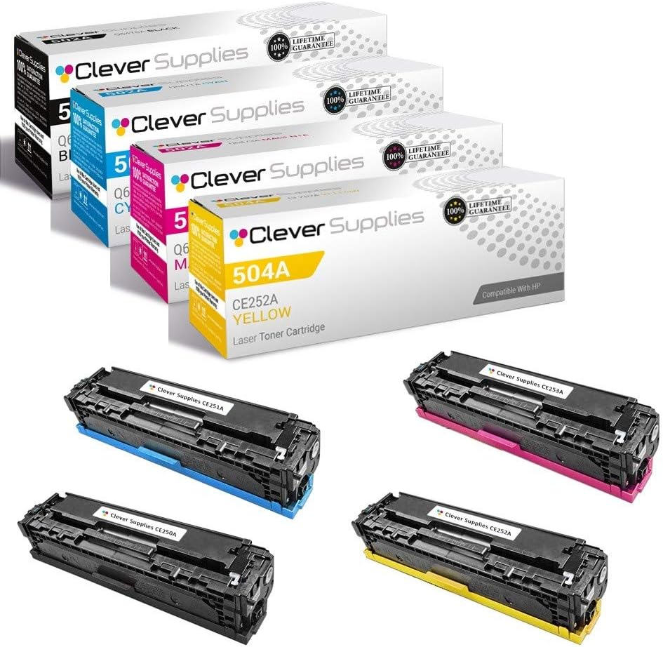 CS Compatible Toner Cartridge Replacement for HP 504A CE250A Black CE251A Cyan CE252A Yellow CE253A Magenta Color CM3530 CM3530FS CP3525DN CP3525X CP3520 CM3530FS MFP CM3530MFP 4 Color Set
