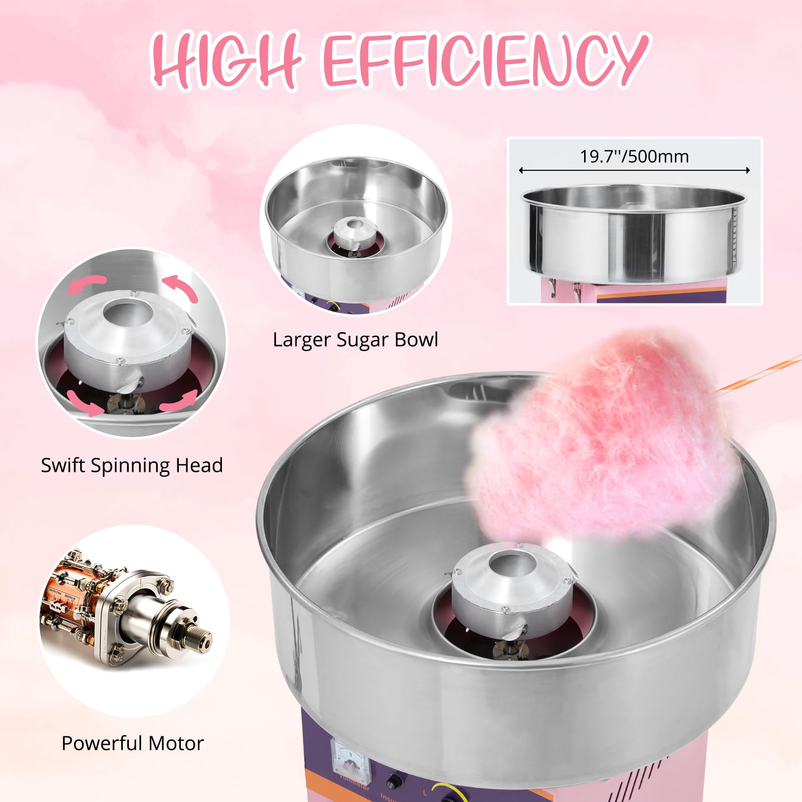 GAOMON Commercial Cotton Candy Machine - 1000W, 21" Stainless Steel Bowl, Digital Temp Control, With Drawer