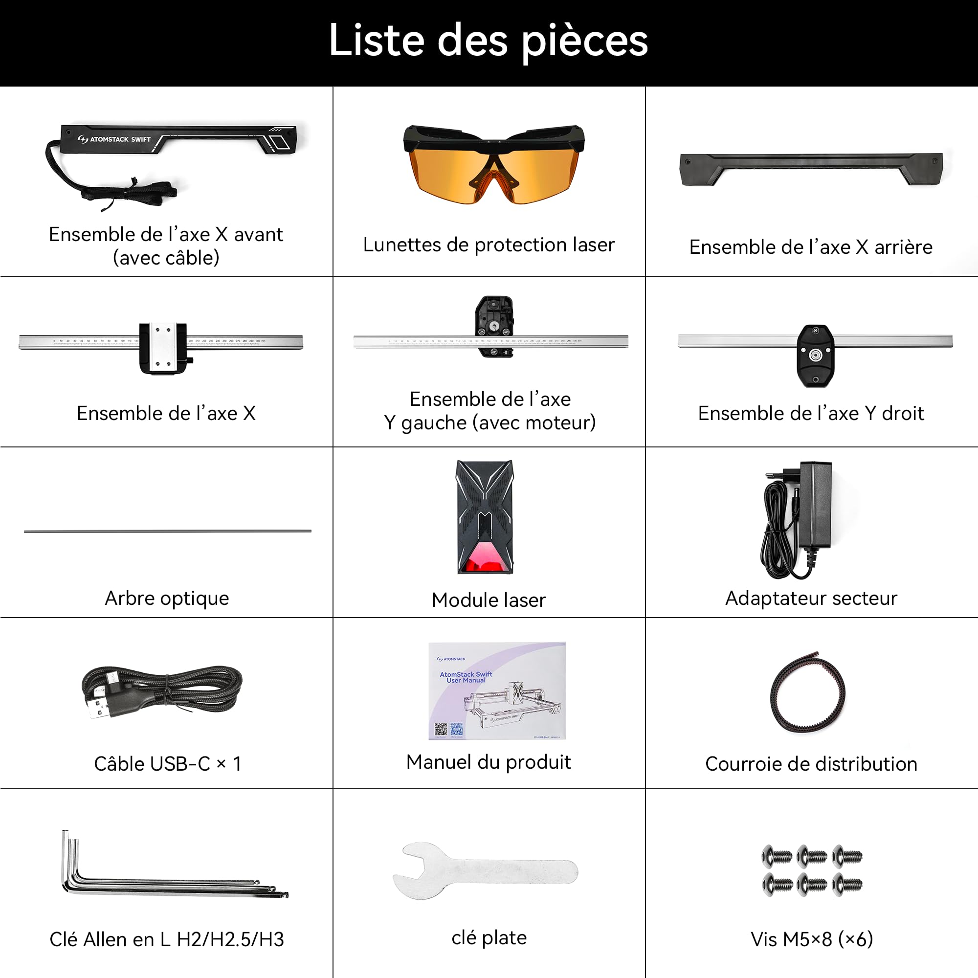 ATOMSTACK Machine de gravure laser, découpeuse laser Swift, découpeuse laser haute précision 0,01 mm pour bois et métal, acrylique foncé, cuir, surface de gravure 300 × 300 mm (Noir, Swift-12W)