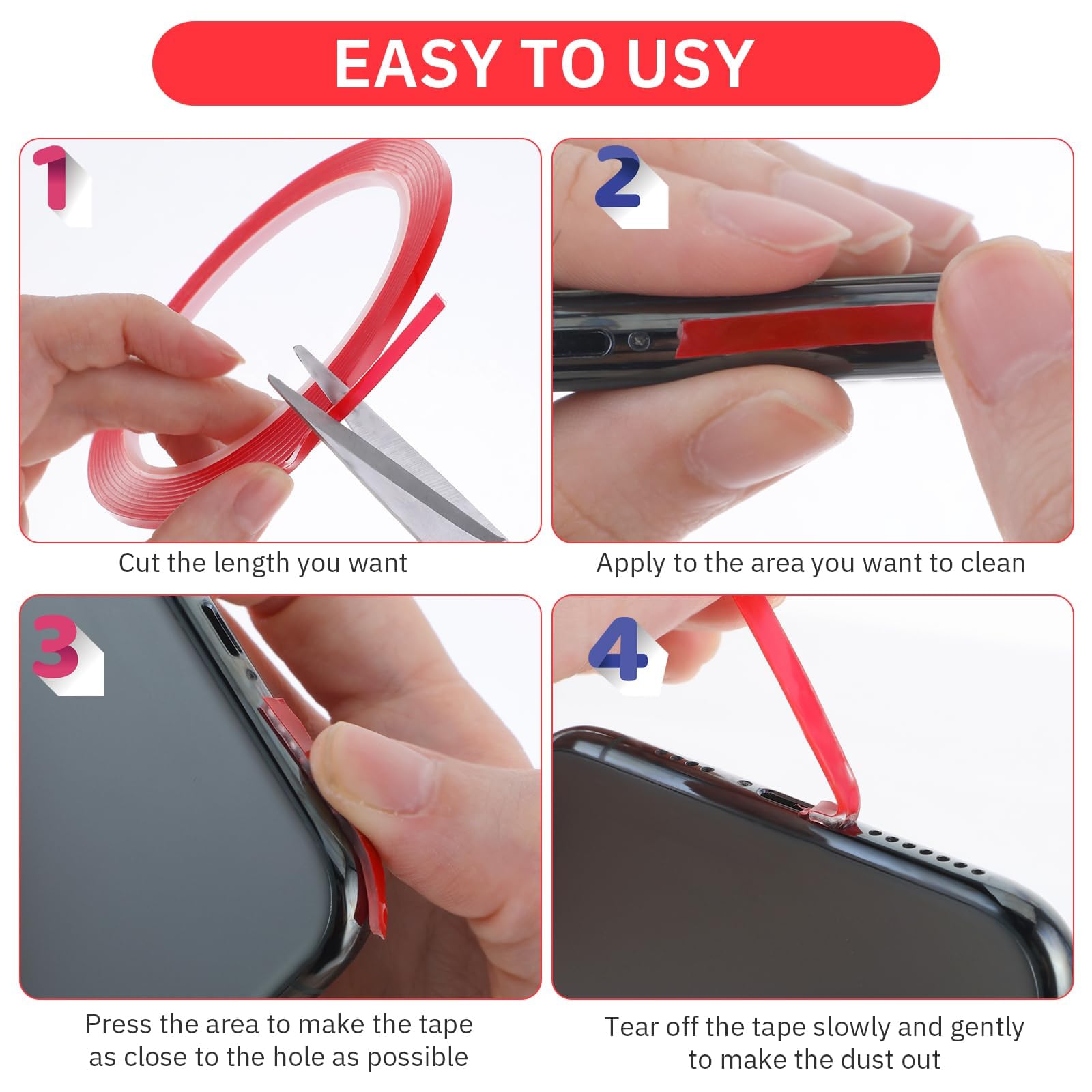 Lot De 2 Bandes De Nettoyage Adhésives Pour Haut-parleurs De Téléphone - Enlève La Poussière Des Grilles Et Interstices - 9