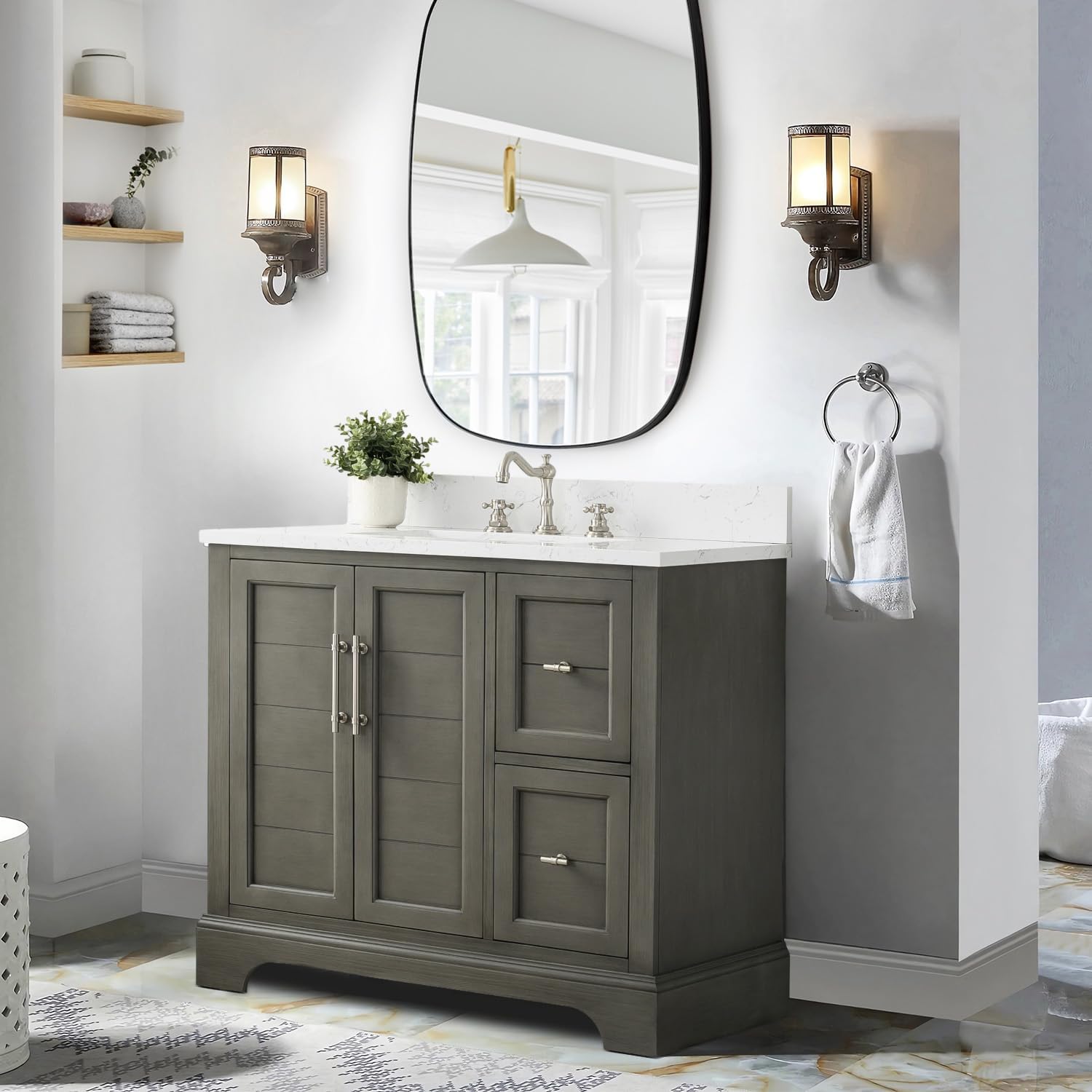 Vanity Art Chambery 36 in. W x 22 in. D x 34.5 in. H Bathroom Vanity in Silver Grey with Engineered Marble Top VA5036-SG