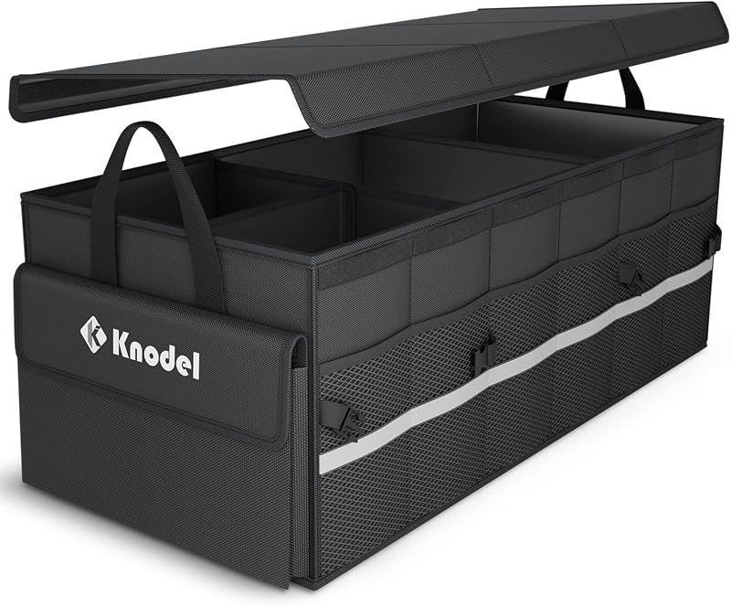 Trunk Organizer with Lid for Car, SUV, and Truck (Large, Black) | Collapsible Car Storage Organizer, Car Organizers and Storage for Sedan, Cargo Organizer, Car Bin, Basket,Bag, Organization
