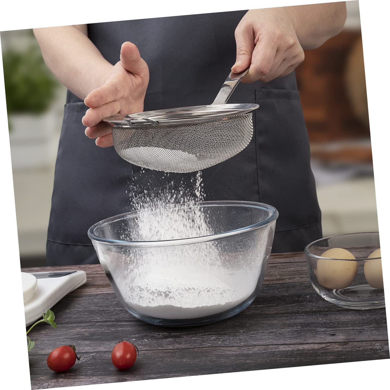 5-teiliges Mehlsieb-Set aus Edelstahl mit feiner Masche – perfekt zum Backen, Filtern von Gesichtspuder und Sieben von Zutaten – unverzichtbar in der Küche für Hobbybäcker und Kochbegeisterte.