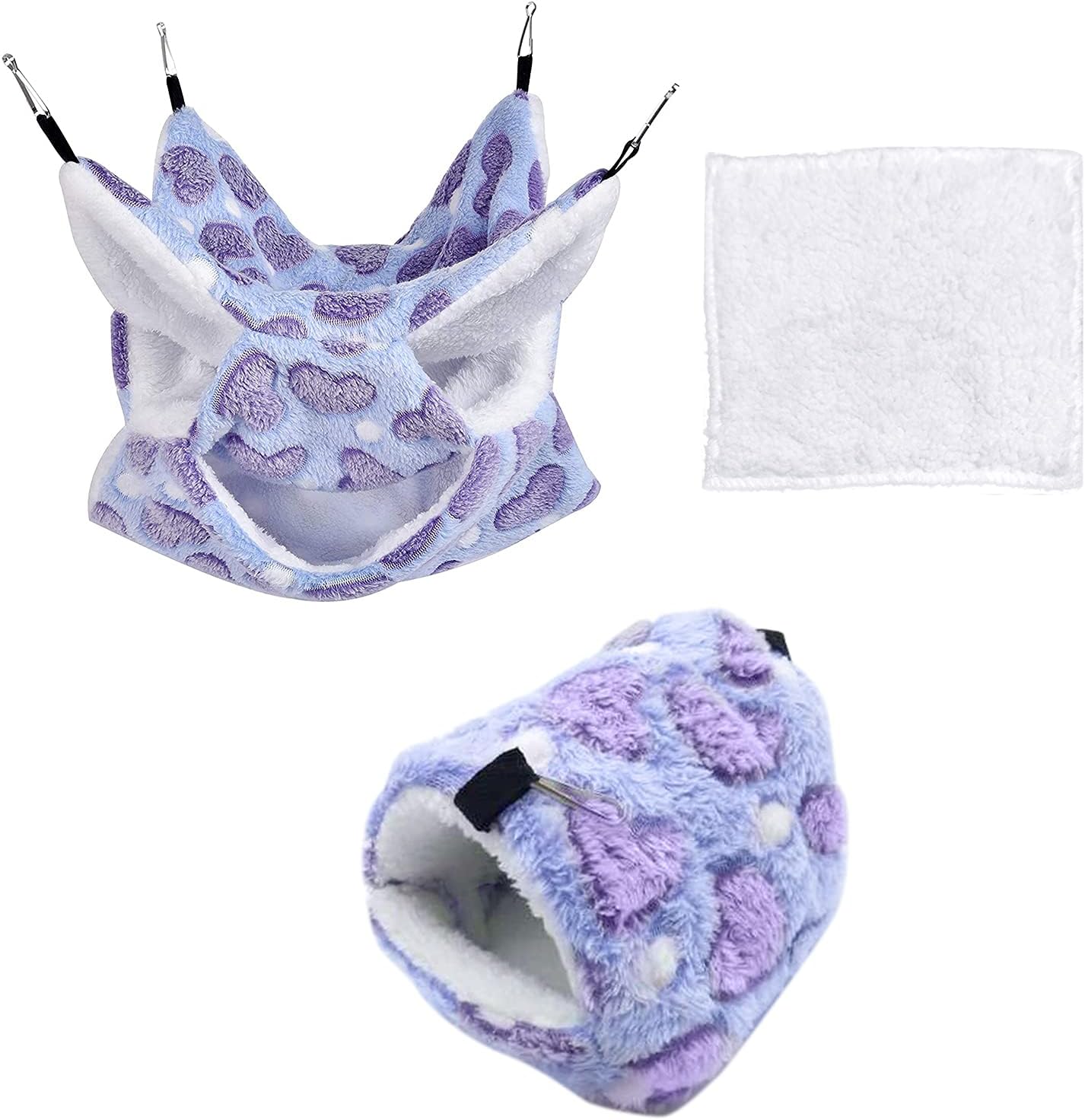 Petmolico 3 Pieces Ferret Cage Hammock Set - Triple Layer Plush Rat Hammock and Hanging Tent Bed and Warm Bed Mat for Sugar Glider, Rat,…