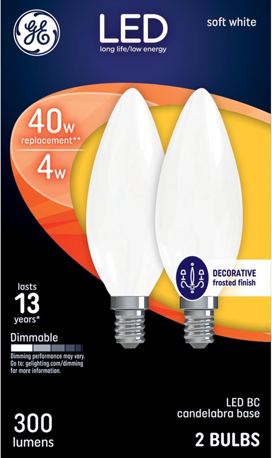 GE LED Light Bulbs, 40 Watt, Soft White, Decorative Bulbs, Frosted, Small Base (2 Pack)