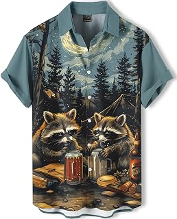 Men's Funny Graphic Hawaiian Shirt, Short Sleeve Button Down, Tropical Casual Vacation Beach Shirt