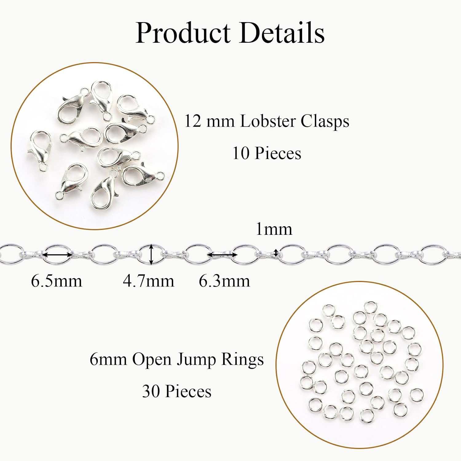 Jabogrii 16.4 Feet Silver Rolo Chain for Jewelry Making Metal Chain Bulk with Lobster Clasps and Jump Rings
