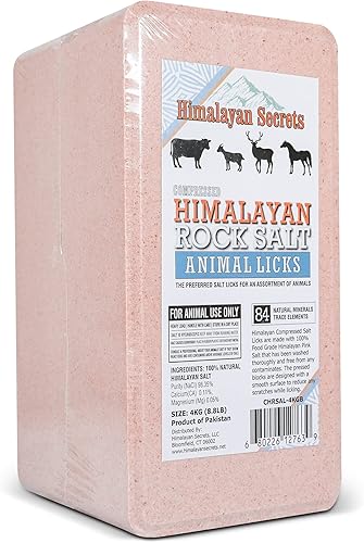 Himalayan Secrets Ladrillo de sal rosa comprimida para ganado y vida silvestre, bloque de sal de alimentación pura y natural, minerales y