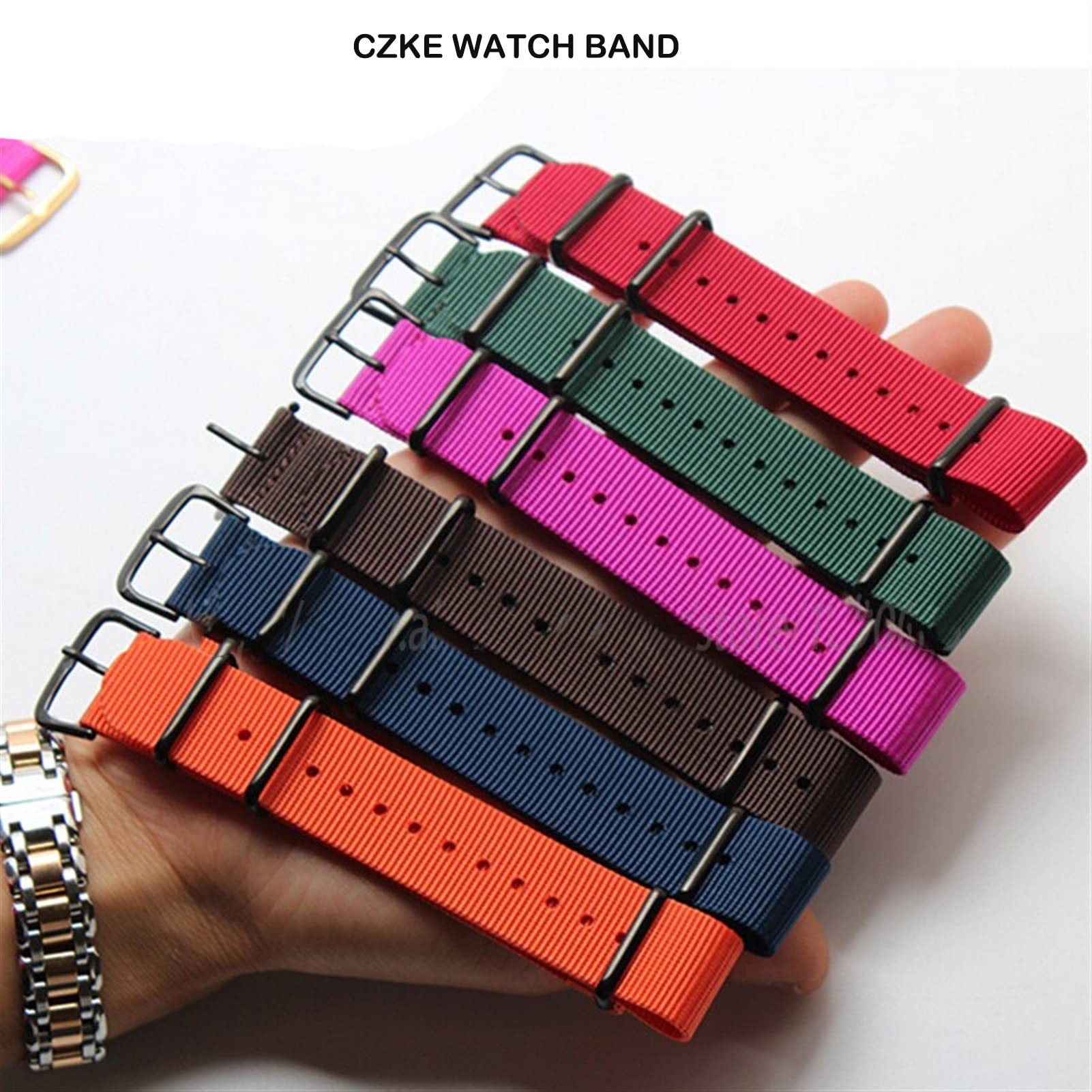 Buntes Nylon-Uhrenarmband mit roségoldenen Ringen, NATO-Nylonbänder, Perlon-Uhrenarmband, modisches Armband für Männer und Frauen (20 mm, 17)