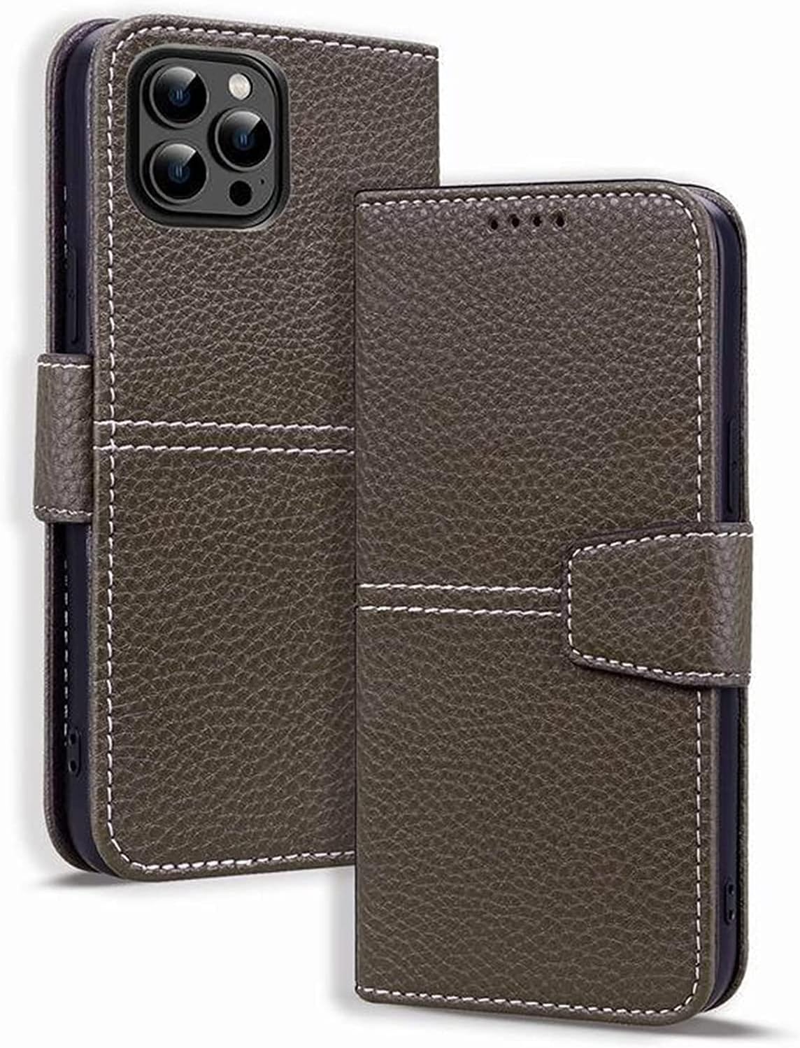 COOVS Case for iPhone 14/14 Pro/14 Max/14 Pro Max, Flip Shockproof Litchi Pattern Anti-Slip Wallet Case, PU Leather Stand Magnetic Closure Folio Bumper Protective Cover (Color : Khaki, Size : 14 Pro